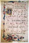 MANUSCRIPT LEAF GOD AS CHRIST-LOGOS. Vellum leaf from Latin antiphonary with historiated initial E. Bologna, 14th century